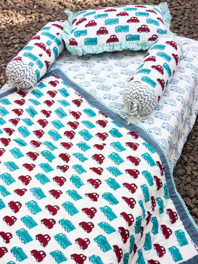 Vroom Vroom Cotton Cot/Crib Fitted Sheet - Pinklay