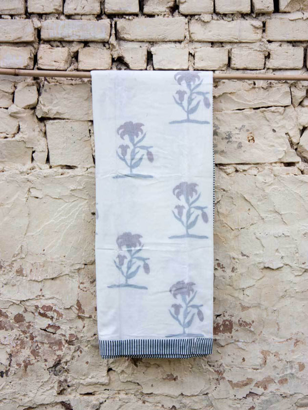 Water Lily Block Printed Muslin Dohar - Pinklay