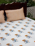 Pookalam Floral Block Printed Cotton Bedsheet - Pinklay