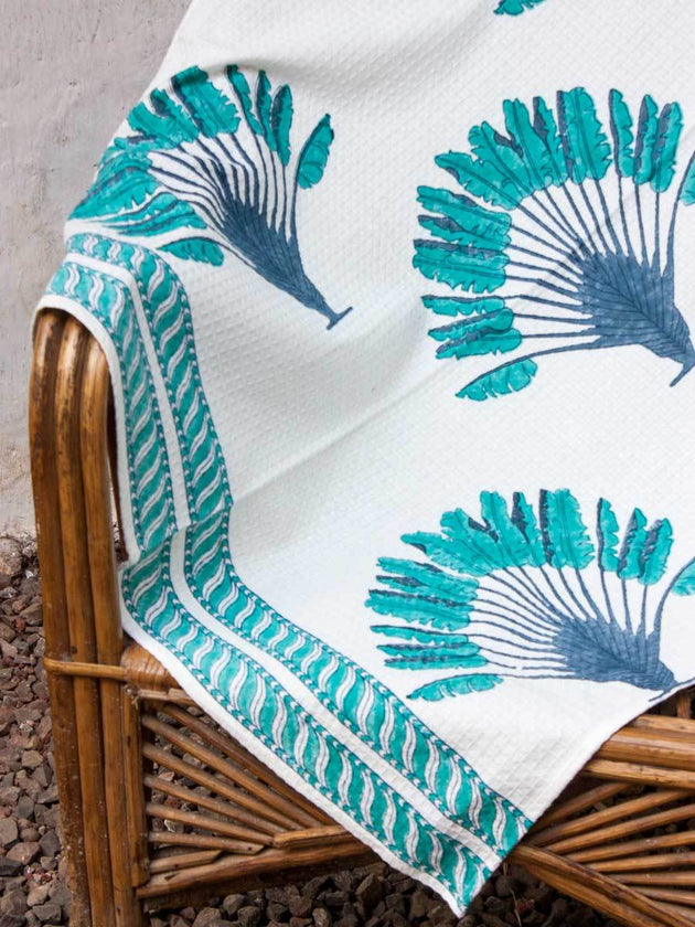 Palm Block Printed Waffle Bath Towel - Pinklay