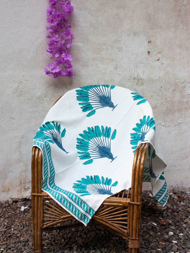 Palm Block Printed Waffle Bath Towel - Pinklay