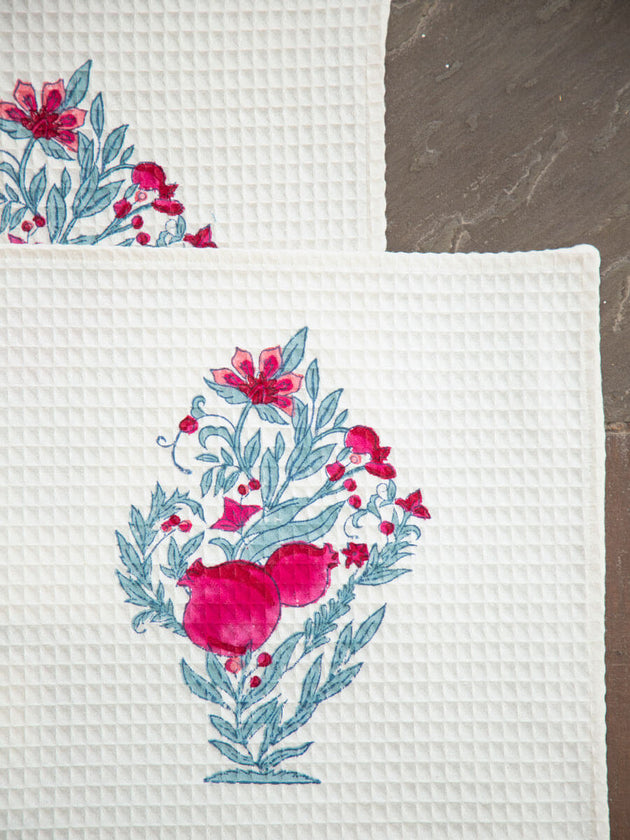 Set of 2 - Pinar Block Printed Waffle Face Towels - Pinklay