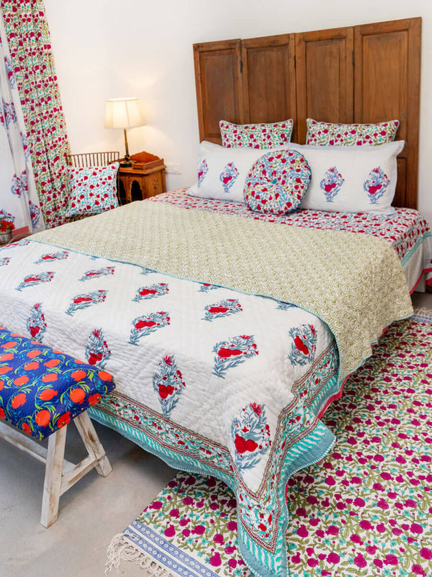 Pinar Block Printed Cotton Quilt - Pinklay