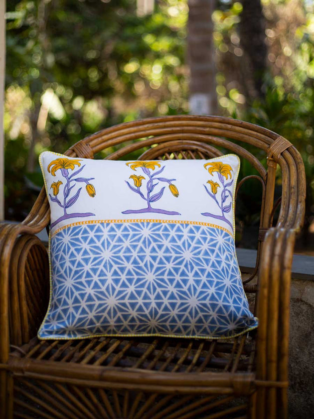 Forever Sitara Block Printed Cotton Cushion Cover - 20 Inch - Pinklay