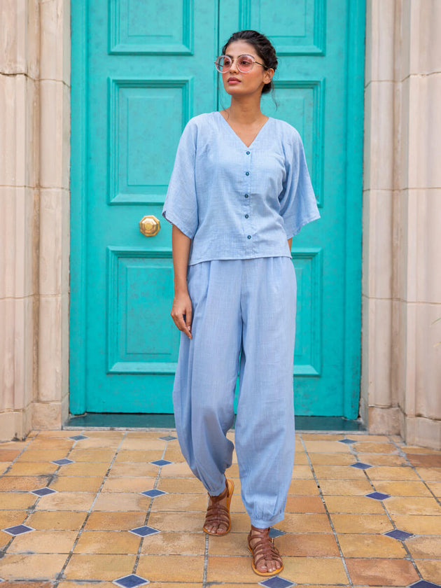 Evening Sky Cotton Slub Short Top - Pinklay