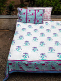 Song of Lilies Block Printed Cotton Bedsheet - Pinklay
