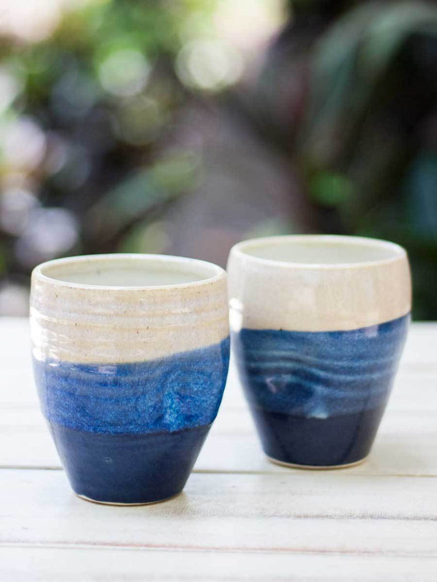Set of 2 - Indigo Trifecta Dimpled Hand-Thrown Ceramic Tumbler - Pinklay