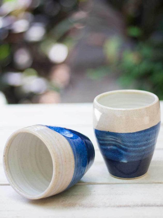 Set of 2 - Indigo Trifecta Dimpled Hand-Thrown Ceramic Tumbler - Pinklay