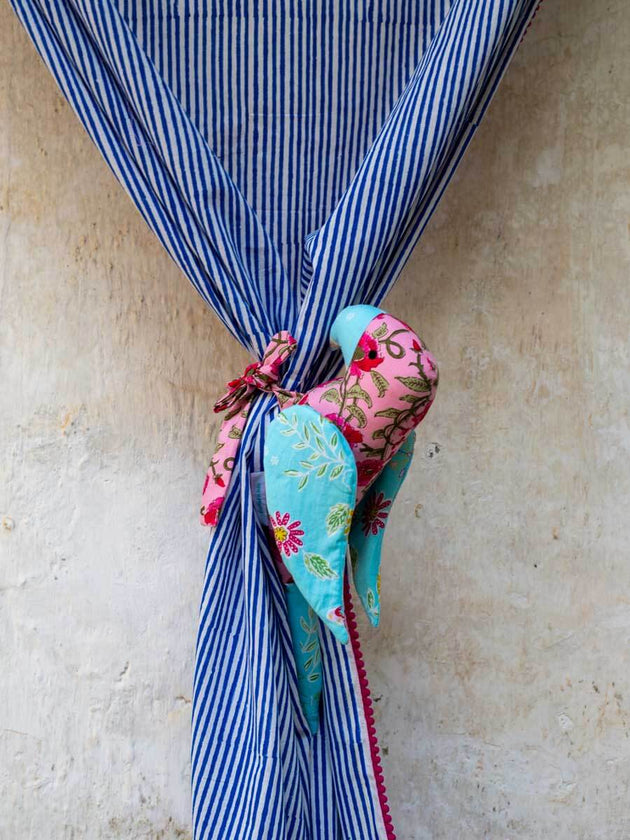 Indigo Stripes Block Printed Cotton Curtain - Pinklay