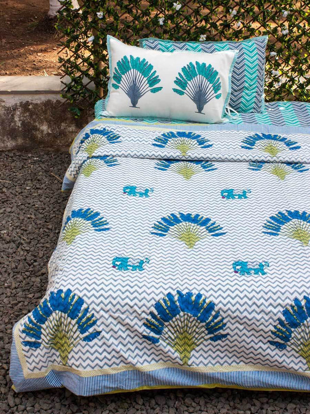 Tropical Block Printed Cotton Duvet Cover - Pinklay