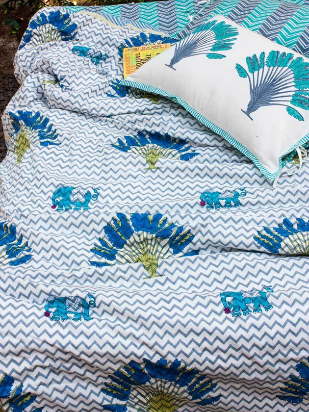 Tropical Block Printed Cotton Duvet Cover - Pinklay