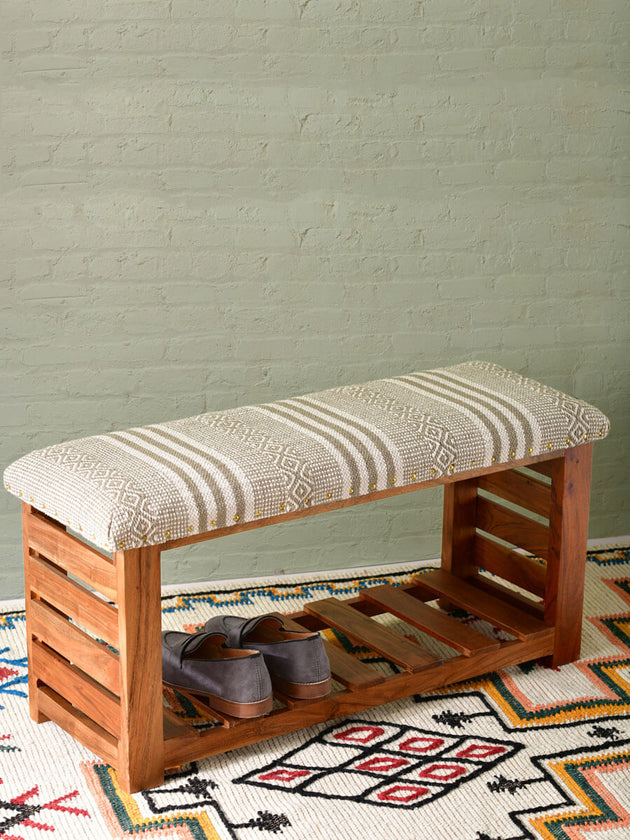 Dream Run Acacia Solid Wood Storage Bench With Upholstery - Pinklay