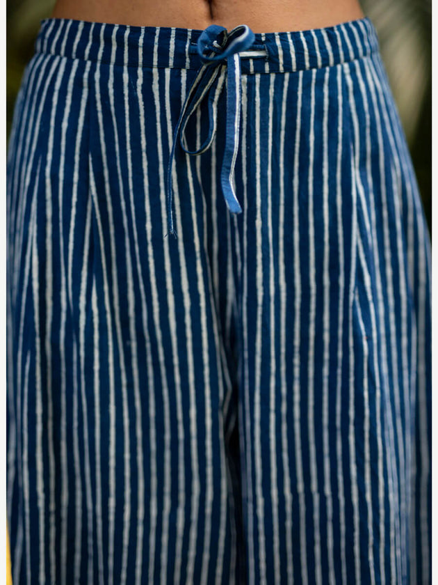 Indigo Stripes Cotton Lantern Pants - Pinklay