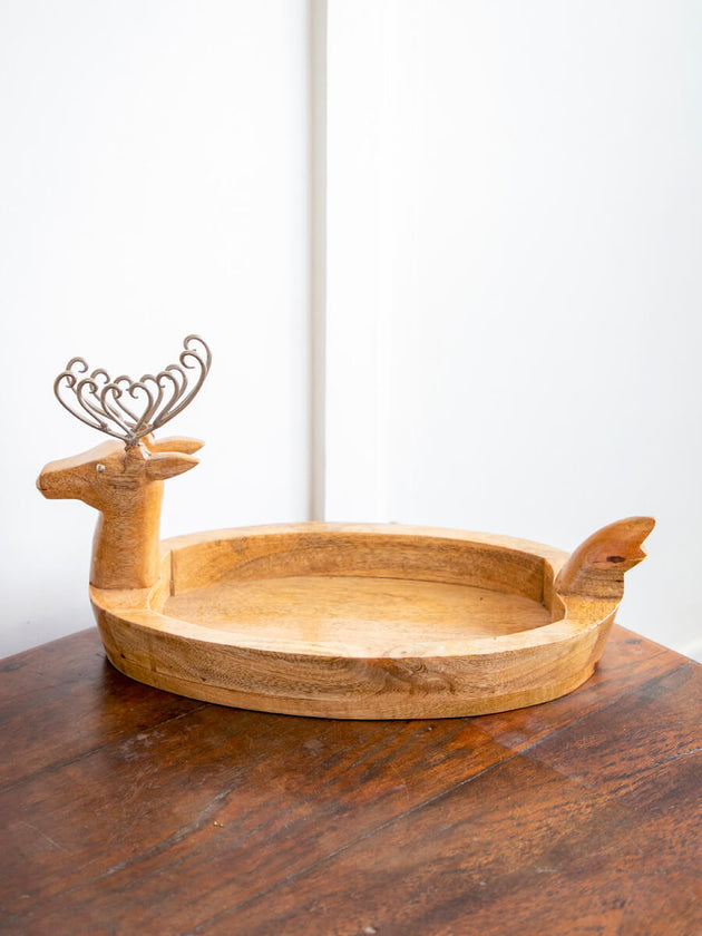 Reindeer Solid Wood Boat Tray - Large - Pinklay