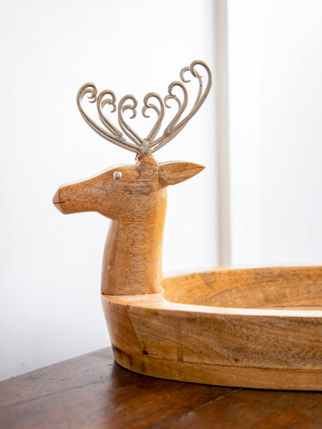 Reindeer Solid Wood Boat Tray - Large - Pinklay