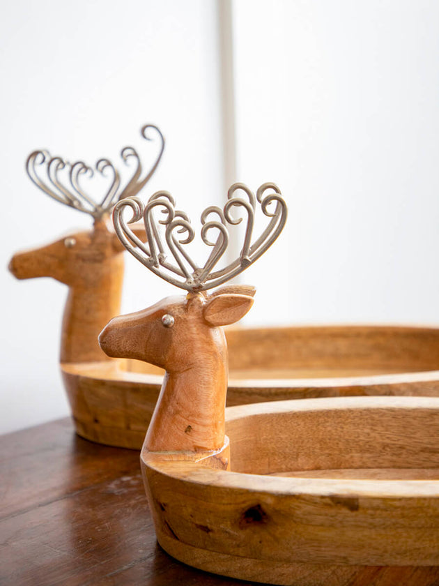 Reindeer Solid Wood Boat Tray - Large - Pinklay