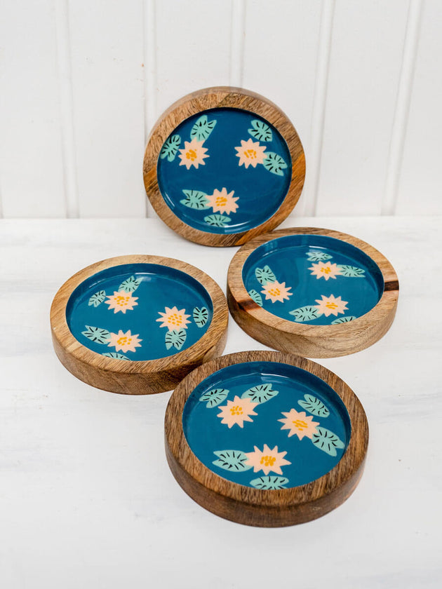 Set of 4 - Swan Song Wooden Coasters - Pinklay
