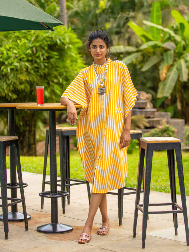 Kaftan Cotton Yellow Stripes - Pinklay