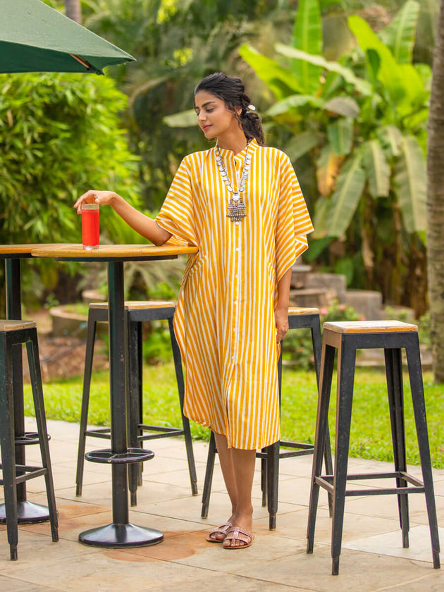 Kaftan Cotton Yellow Stripes - Pinklay