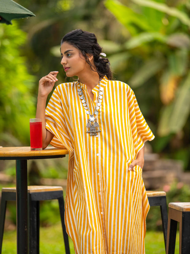 Kaftan Cotton Yellow Stripes - Pinklay