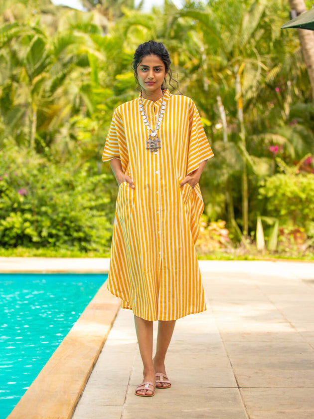 Kaftan Cotton Yellow Stripes - Pinklay