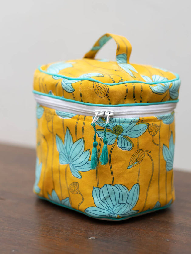 Pratidhi Block Printed Travel Vanity Case - Pinklay