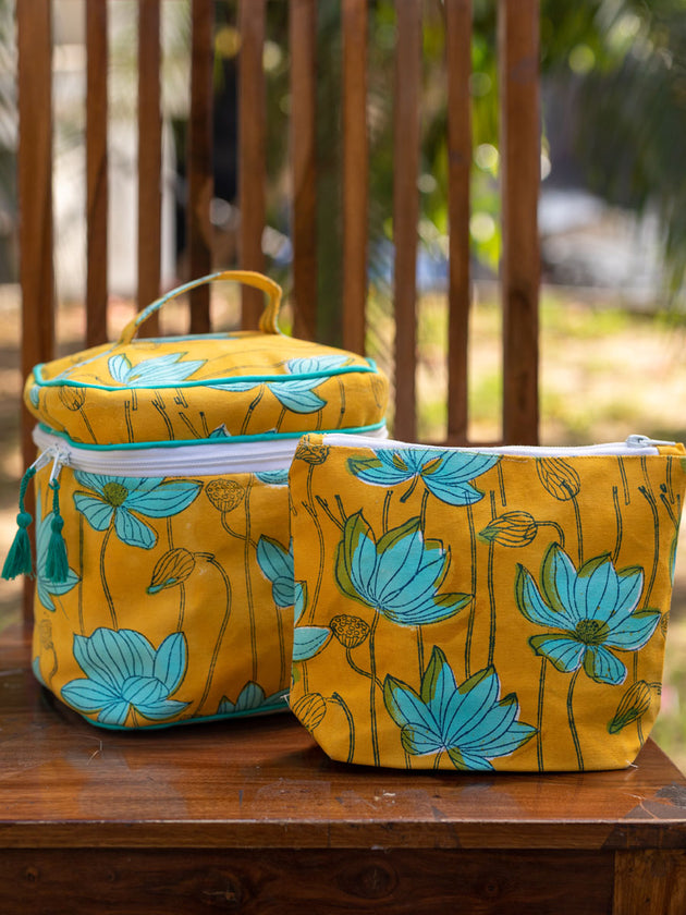 Pratidhi Block Printed Travel Vanity Case - Pinklay