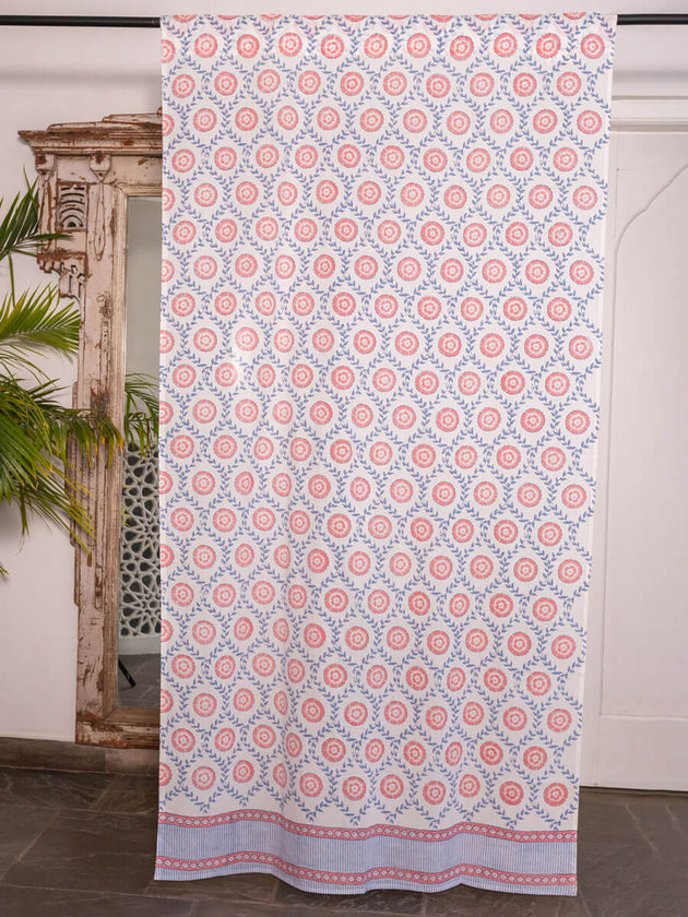 Primrose Hand Block Printed Cotton Curtain - Pinklay