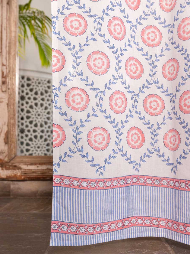 Primrose Hand Block Printed Cotton Curtain - Pinklay