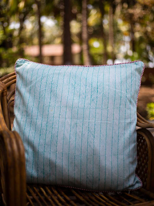 Romantic Lavender Block Printed Cotton Cushion Cover - 24 Inch - Pinklay