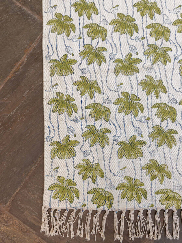 Olive Lotus Dhurrie Rug - Pinklay