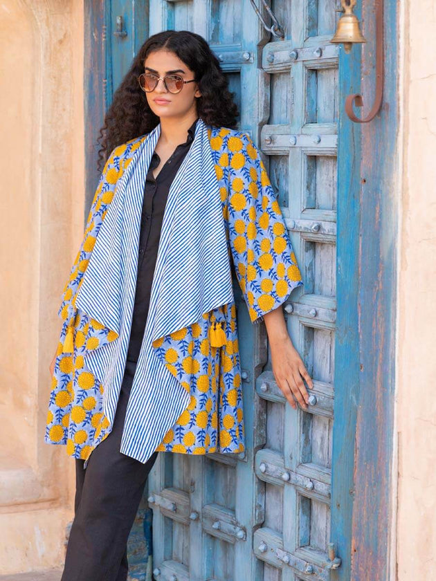 Safarnama Waterfall Reversible Cotton Shrug | Pinklay