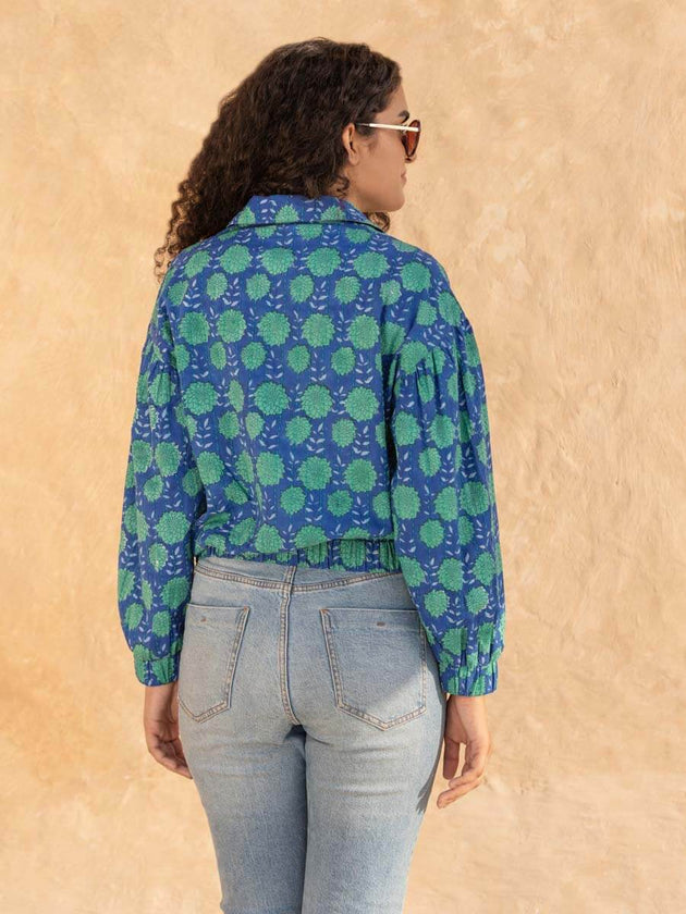 Sherpa Handblock Printed Bomber Jacket | Pinklay