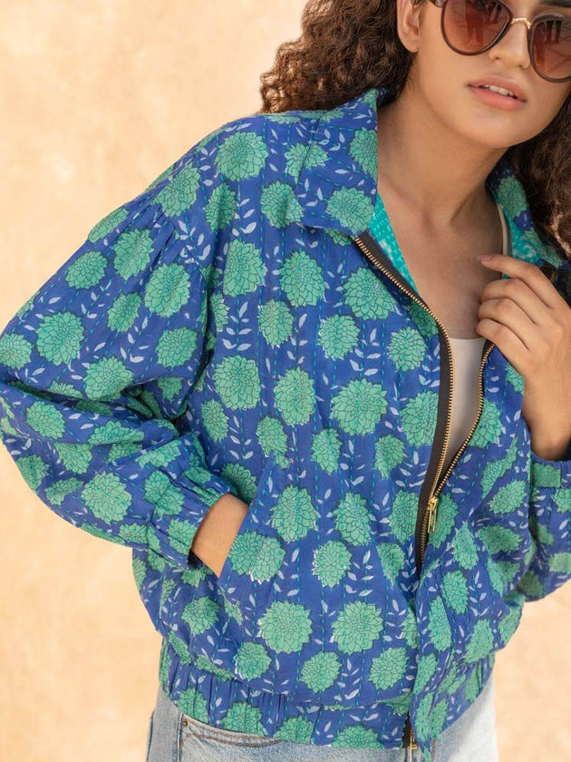 Sherpa Handblock Printed Bomber Jacket | Pinklay