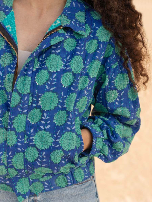 Sherpa Handblock Printed Bomber Jacket | Pinklay