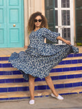 Sky Indigo Balloon Sleeve Dress - Pinklay