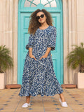 Sky Indigo Balloon Sleeve Dress - Pinklay