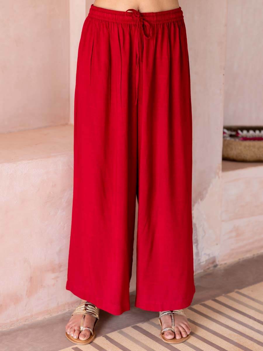 Buy LOV by Westside Solid Red Side Slit Cut Trousers for Online @ Tata CLiQ