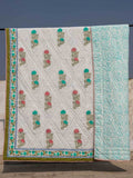 Spring Time Block Printed Cotton Quilt - Pinklay