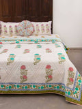 Spring Time Block Printed Cotton Quilt - Pinklay