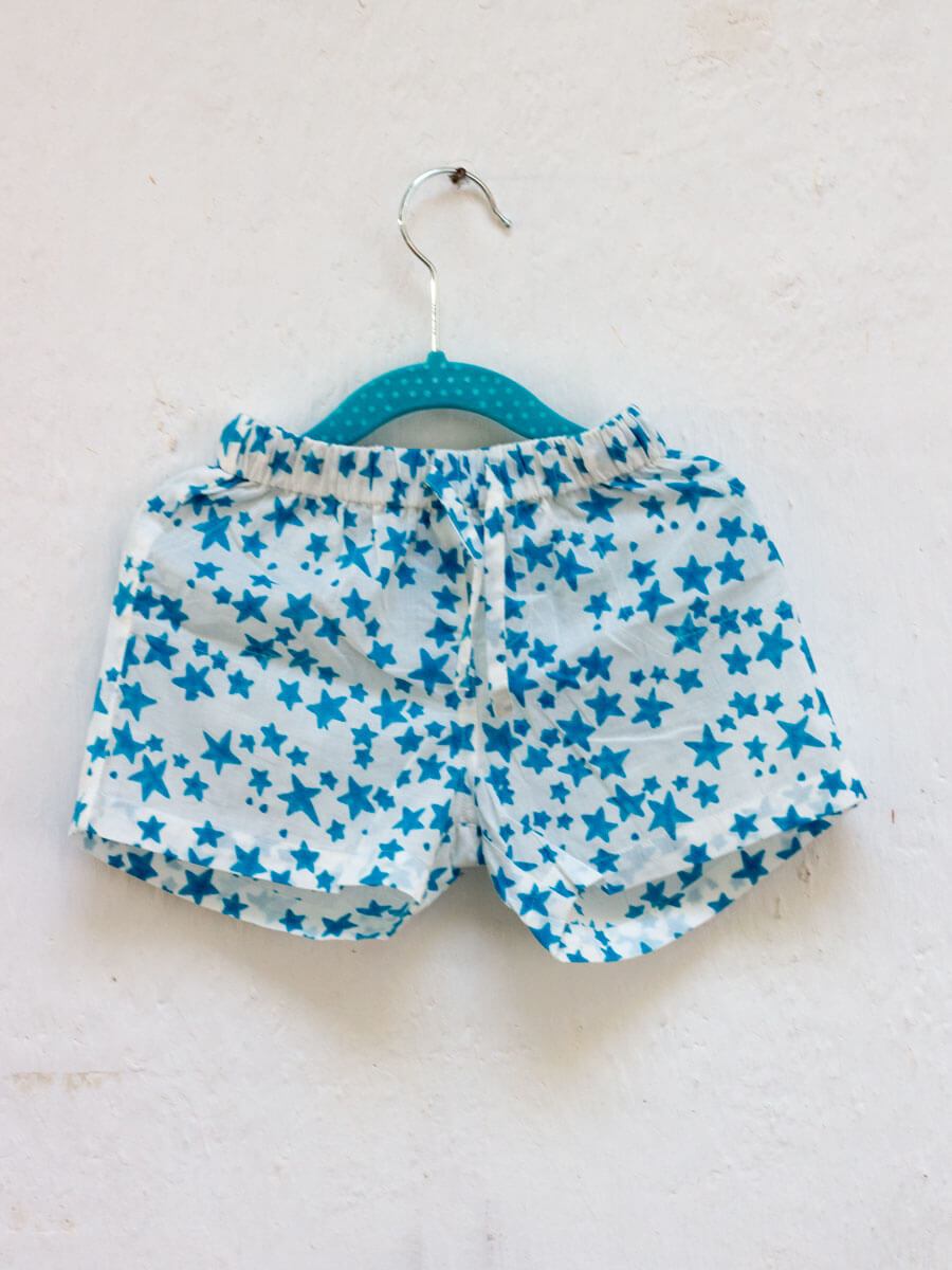 Starry Night Blue Block Printed Cotton Shorts Pinklay