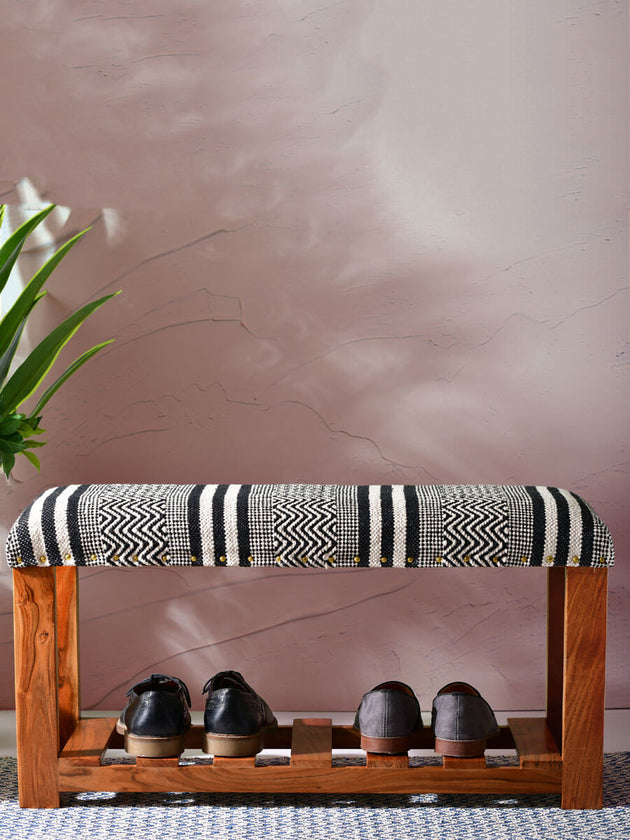 Waldorf Acacia Solid Wood Storage Bench With Seat Cushion - Pinklay