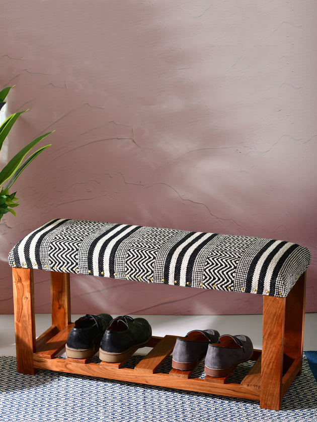 Waldorf Acacia Solid Wood Storage Bench With Seat Cushion - Pinklay
