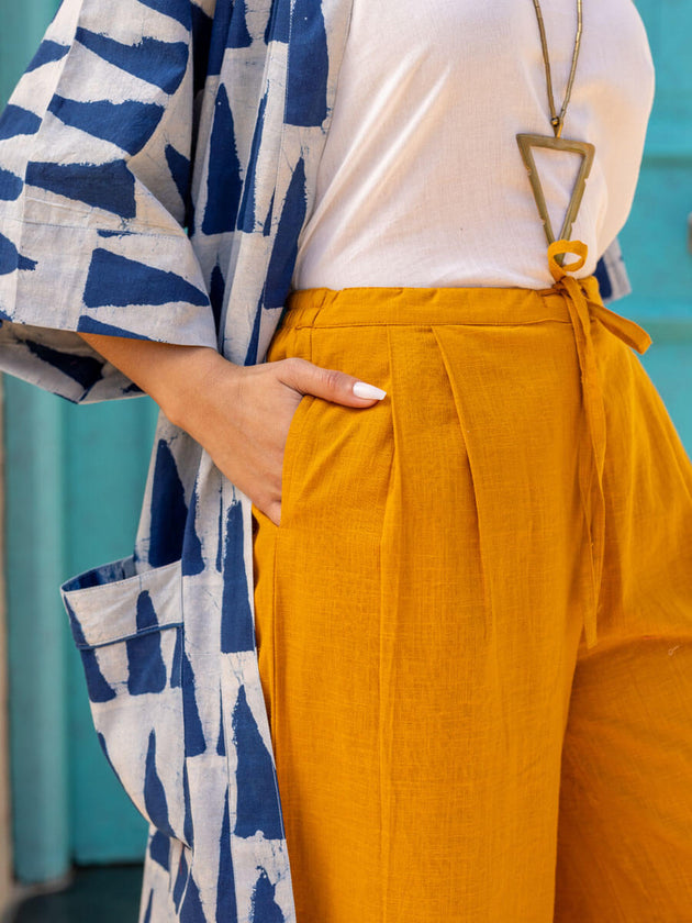 Set of 2 - Mimosa Indigo Dabu Kimono Jacket and Palazzo Pants