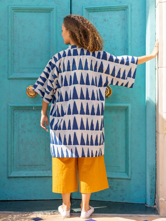 Set of 2 - Mimosa Indigo Dabu Kimono Jacket and Palazzo Pants