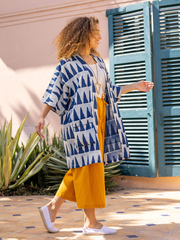 Set of 2 - Mimosa Indigo Dabu Kimono Jacket and Palazzo Pants