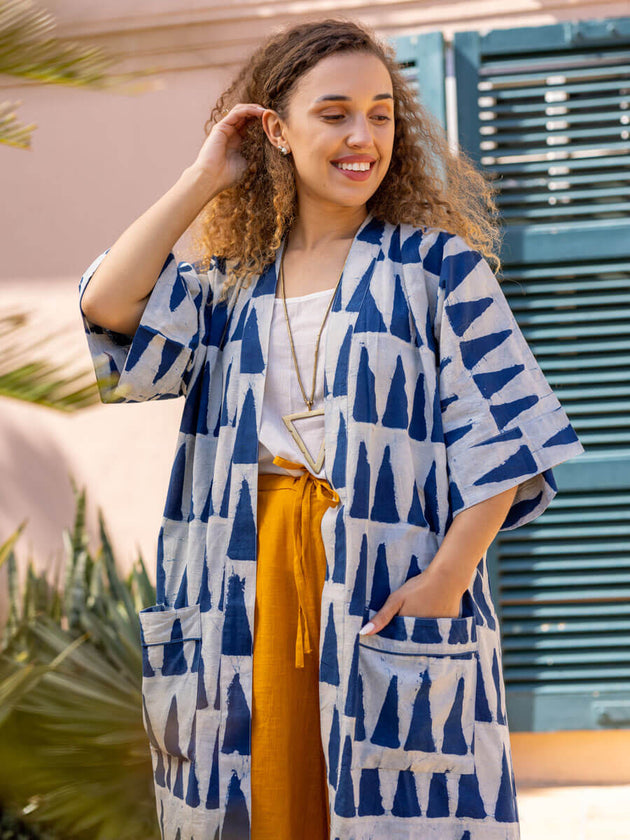 Set of 2 - Mimosa Indigo Dabu Kimono Jacket and Palazzo Pants