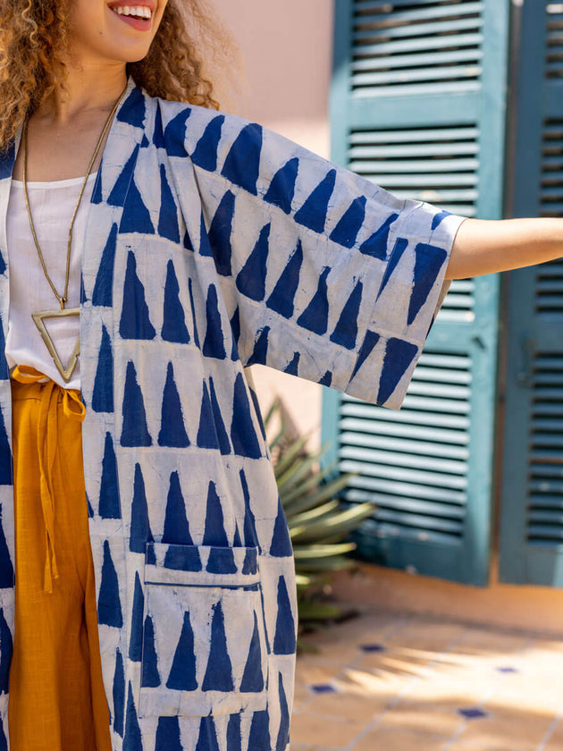 Set of 2 - Mimosa Indigo Dabu Kimono Jacket and Palazzo Pants