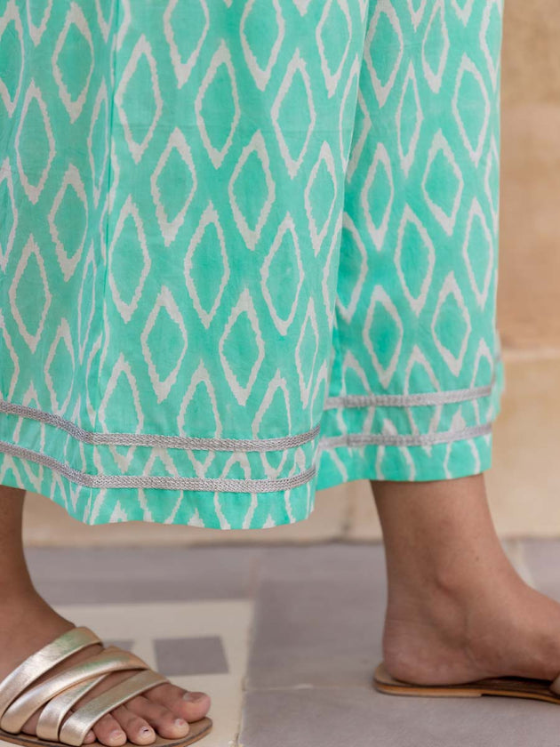 Turquoise Ikat Cotton Palazzo Pants | Pinklay