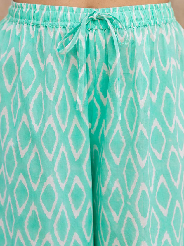 Turquoise Ikat Cotton Palazzo Pants | Pinklay